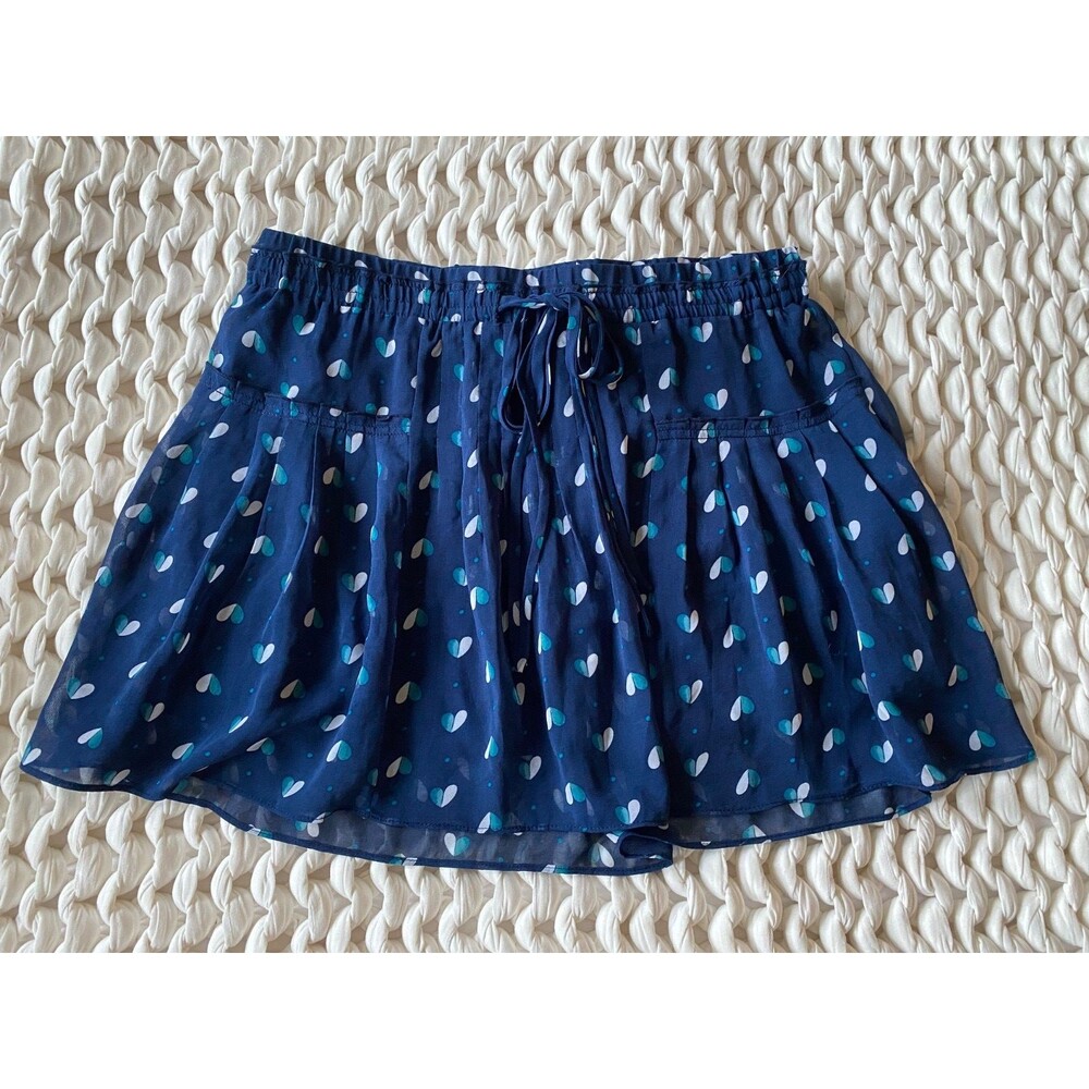 VTG 2010 American Eagle Blue Heart Chiffon Pleated Mini Skirt Tumblr Indie